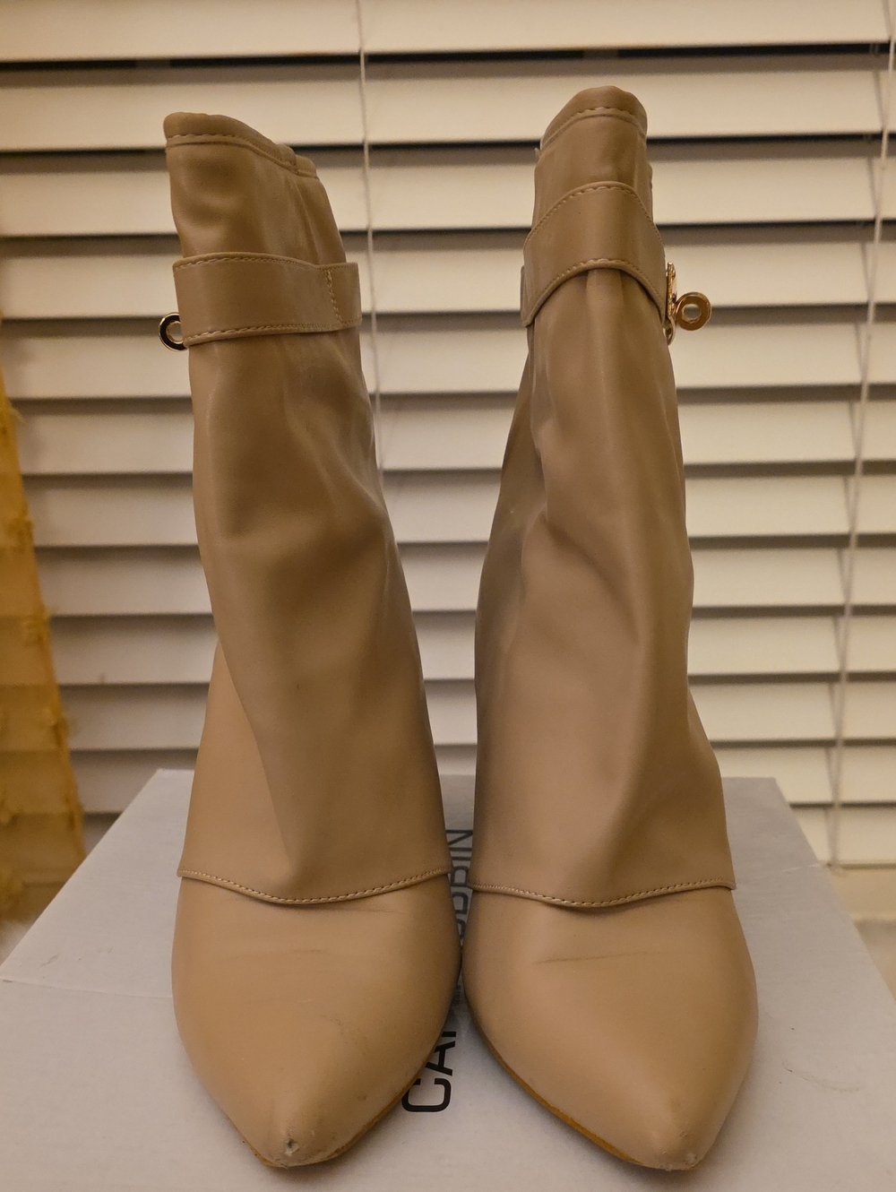 Women's Beige Pointed-Toe Ankle Boots